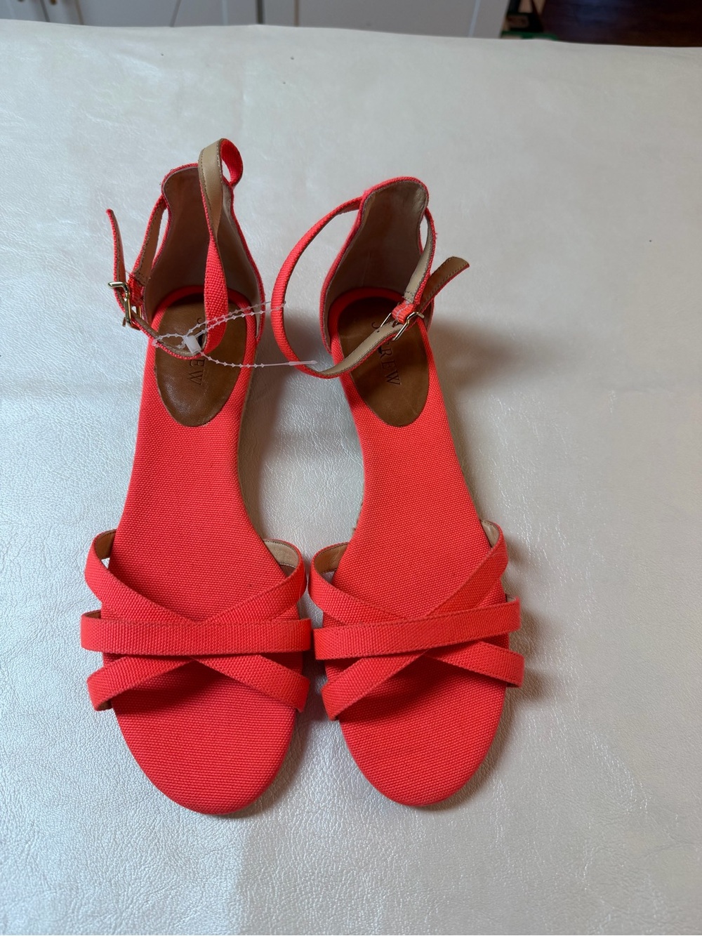 J. Crew Coral Orange Red Strappy Ankle-Wrap Sandals